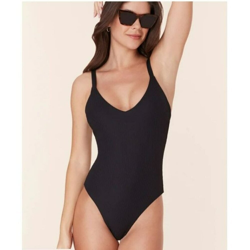 Andie The Marco Black Ribbed XLarge Classic One Piece Swimsuit‎